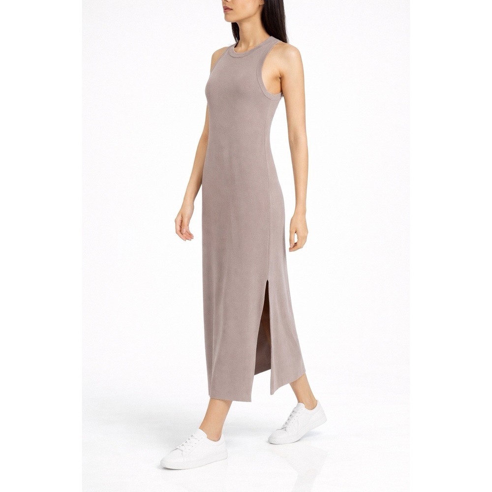 The Drop Taupe Knit Maxi Dress Sleeveless Viscose Blend Size Small Side Slit